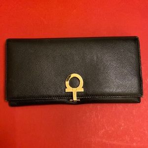 Black Salvatore Ferragamo Continental Wallet with gold hardware